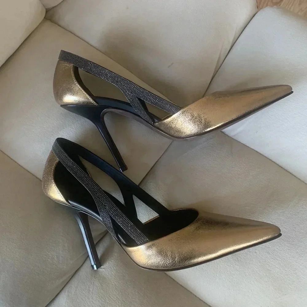 NWOT BRUNELLO CUCINELLI gold leather 4 inch heel pumps w/ signature beads sz 37 - Picture 4 of 8